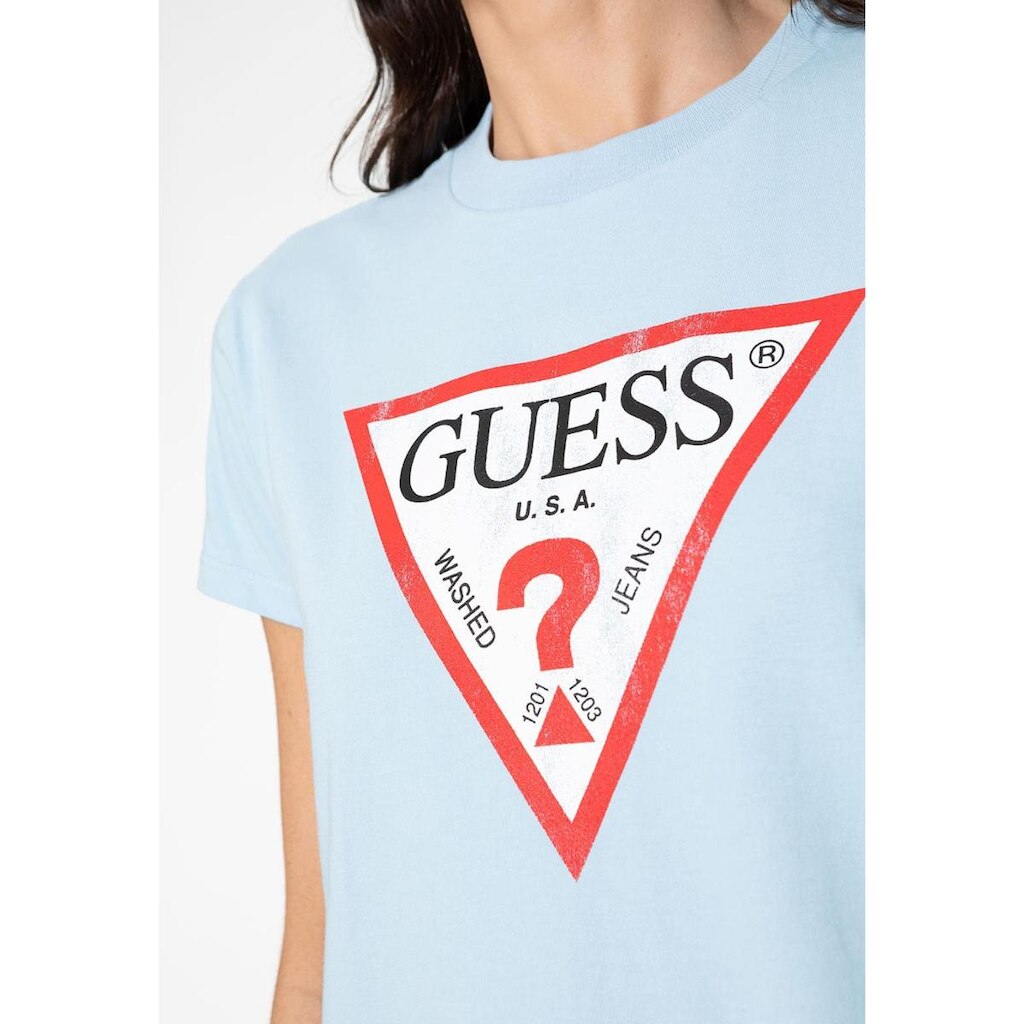 Camiseta Guess Triang Trad Desgastado Azul Claro