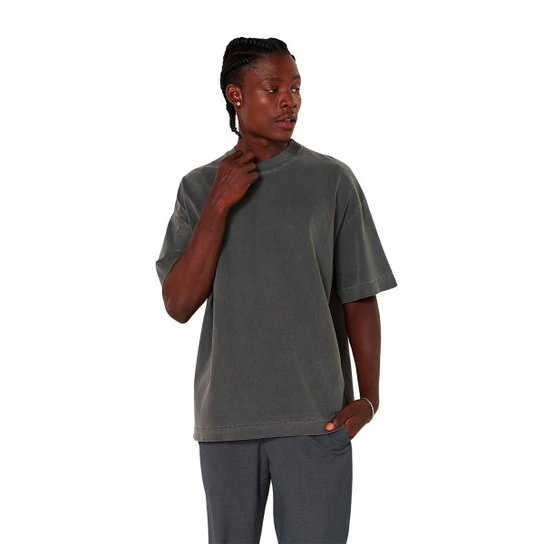 Camiseta Heavy Oversized Camisa Ultra Pesada Cinza Chumbo