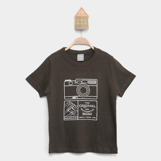 Camiseta Hering Kids Estampada Menino - Verde Militar Menor preço em Camiseta Hering Kids Estampada Menino - Verde Militar