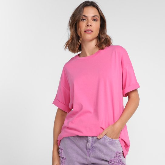 Camiseta Hering Oversized Feminina - Rosa Claro Menor preço em Camiseta Hering Oversized Feminina - Rosa Claro