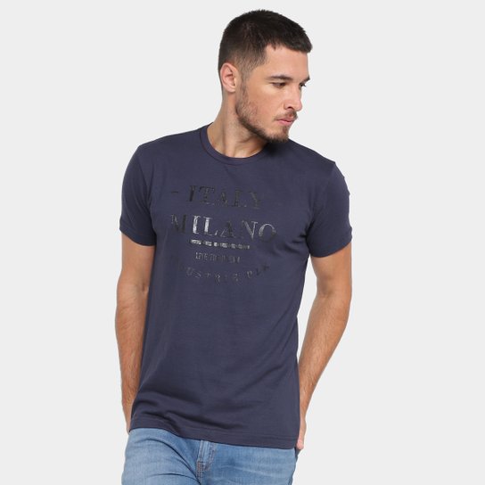 Camiseta Industrie Italy Milano Masculina - Marinho Menor preço em Camiseta Industrie Italy Milano Masculina - Marinho