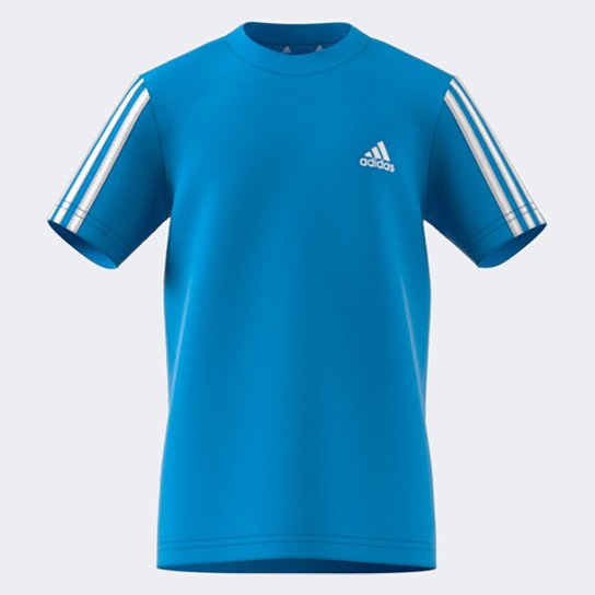 Camiseta Infantil Adidas 3Essentials Listras Menina - Azul+Branco Menor preço em Camiseta Infantil Adidas 3Essentials Listras Menina - Azul+Branco