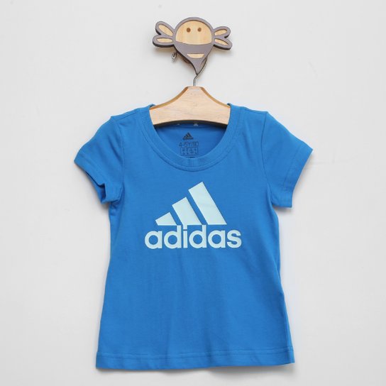 Camiseta Infantil Adidas Logo Feminina - Azul Menor preço em Camiseta Infantil Adidas Logo Feminina - Azul