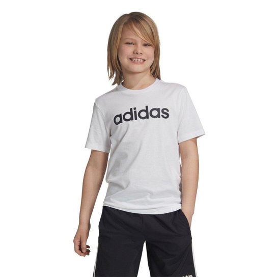 Camiseta Infantil Adidas Youth Boys Essentials Linear Manga Curta - Branco+Preto
