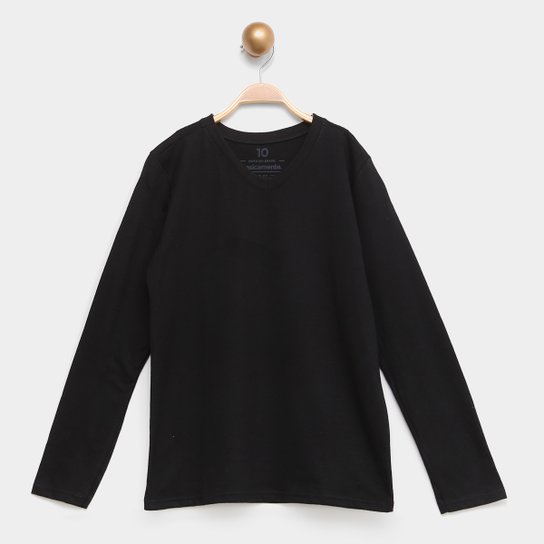 Camiseta Infantil Basicamente Manga Longa - Preto Menor preço em Camiseta Infantil Basicamente Manga Longa - Preto