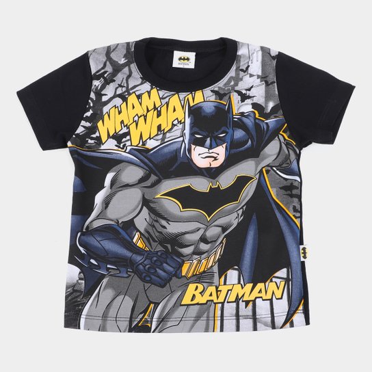 Camiseta Infantil Fakini Batman Masculina - Preto Menor preço em Camiseta Infantil Fakini Batman Masculina - Preto