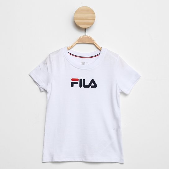Camiseta Infantil Fila Letter Premium Feminina Branco+Azul