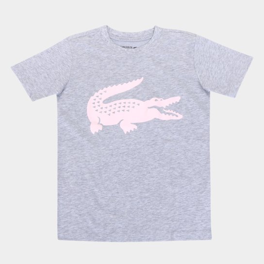 Camiseta Infantil Lacoste Estampada Masculina - Cinza Menor preço em Camiseta Infantil Lacoste Estampada Masculina - Cinza