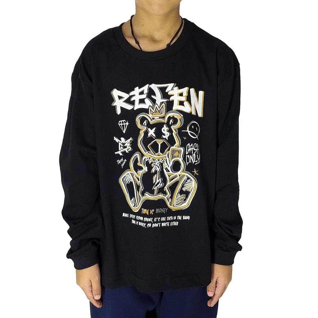 Camiseta Infantil Manga Longa Refen Grafitti Bear Preto