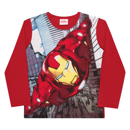 Camiseta Infantil Marvel By Kamylus Os Vingadores Manga Longa Masculina - Vermelho