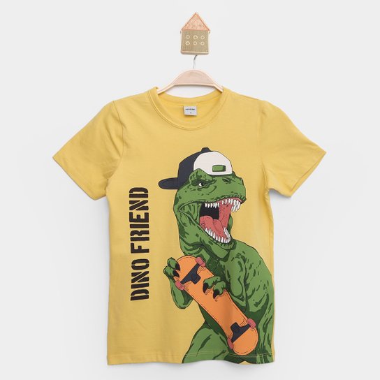 Camiseta Infantil Rovitex Dino Friend Menino - Bege Menor preço em Camiseta Infantil Rovitex Dino Friend Menino - Bege