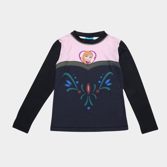 Camiseta Infantil Tip Top Frozen Manga Longa Feminina - Preto+Rosa