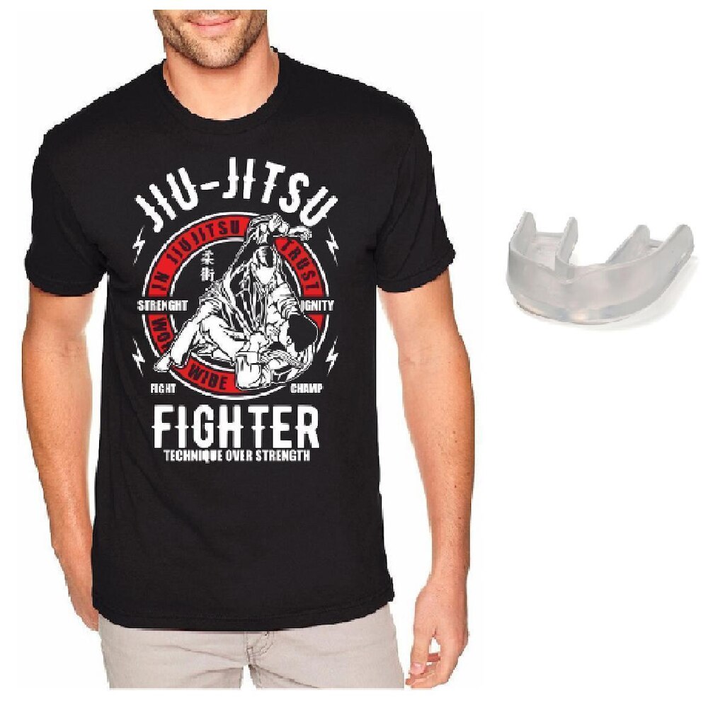 Camiseta Jiu Jitsu Camisa MMA 100% Algodão + Protetor Bucal