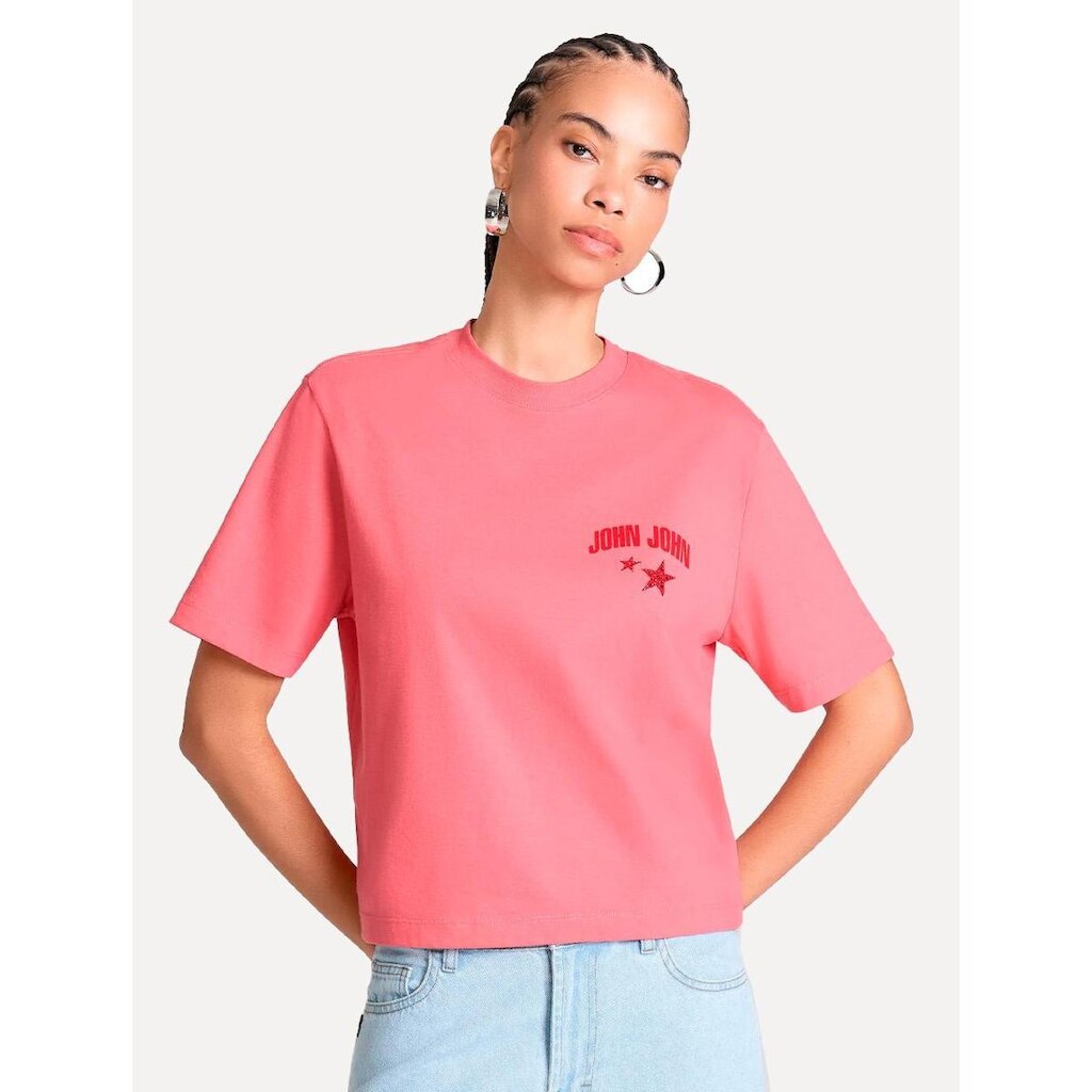 Camiseta John John Feminina Ampla No Grip Rosa