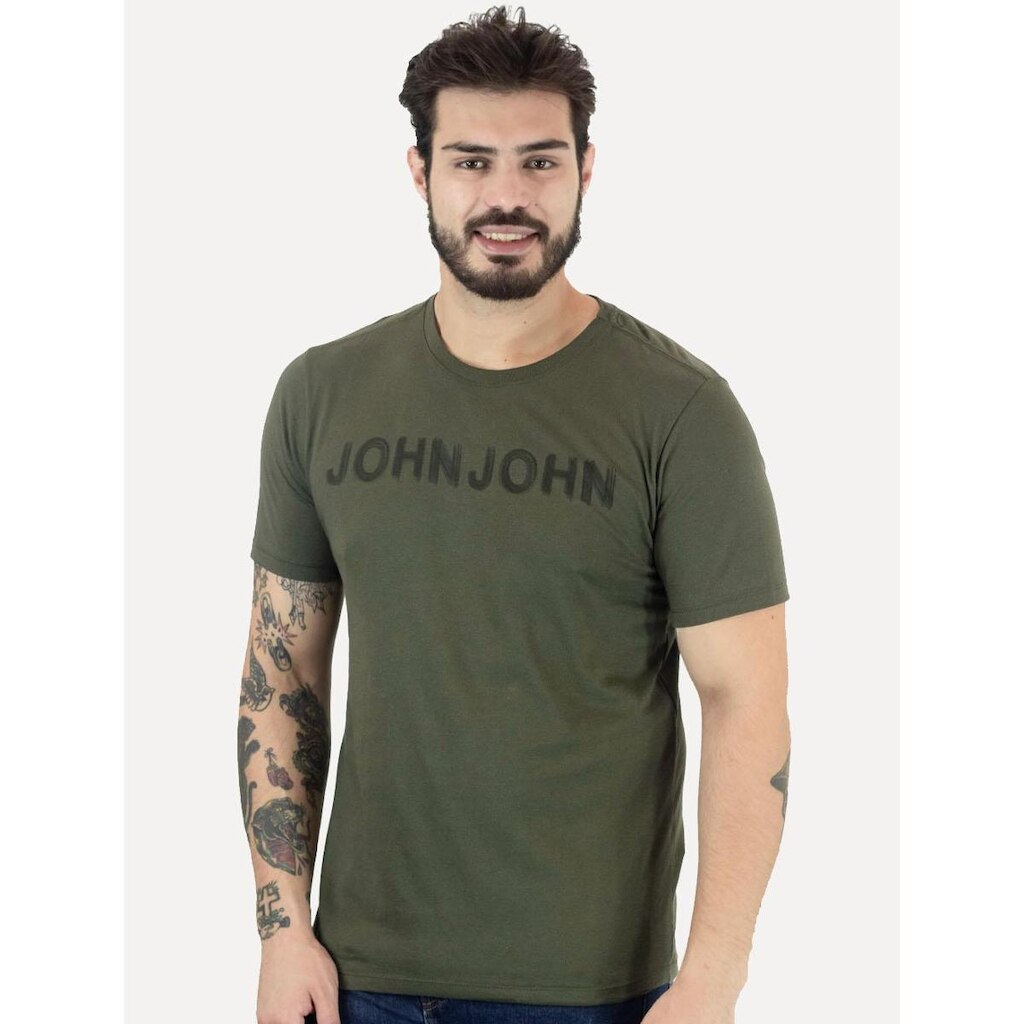 Camiseta John John Masculina Logo Brush Verde Escuro