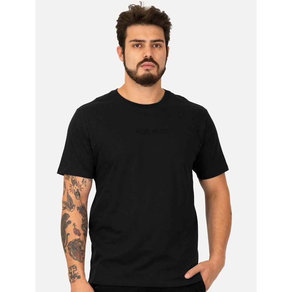 Camiseta John John Masculina Regular Embossed Logo Black Preta