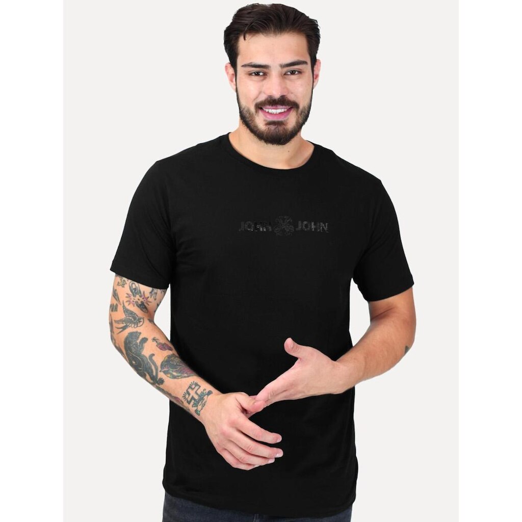 Camiseta John John Masculina Regular Fit Basic Logo Flat Preta 42.54.7291 09