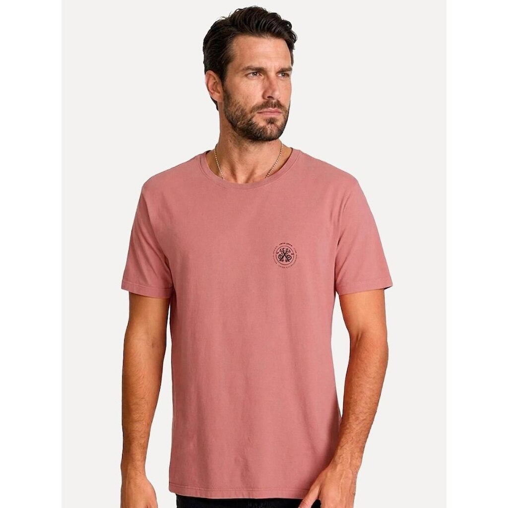 Camiseta John John Masculina Regular Fit Brand Circle Rosa Médio