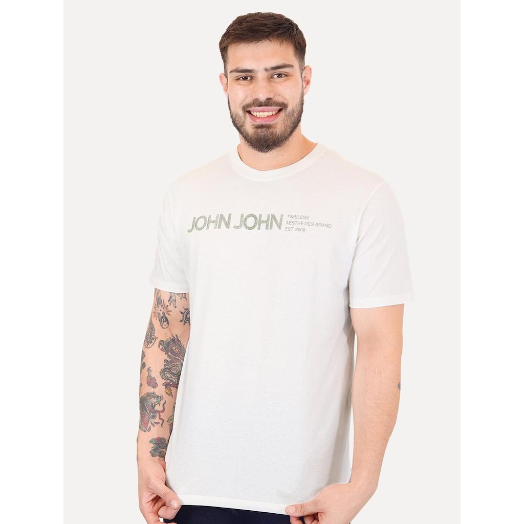 Camiseta John John Masculina Regular Fit Timeless Space Branca