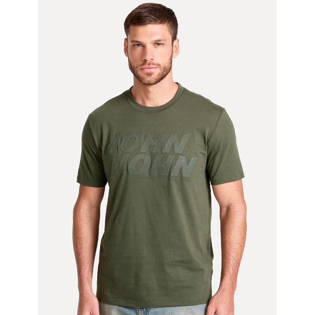 Camiseta John John Masculina Regular Fit Track Brand Verde Militar