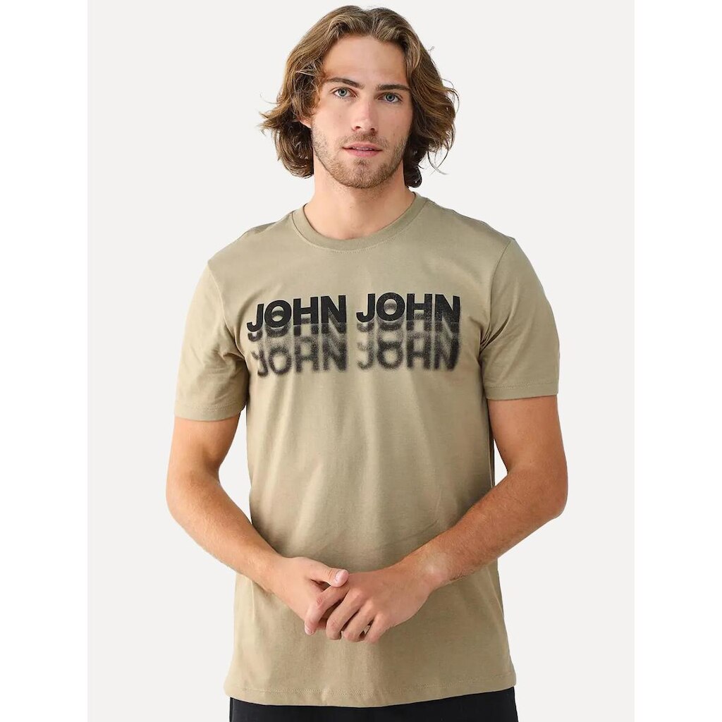 Camiseta John John Masculina Regular Logo Shadow Repeat Cáqui