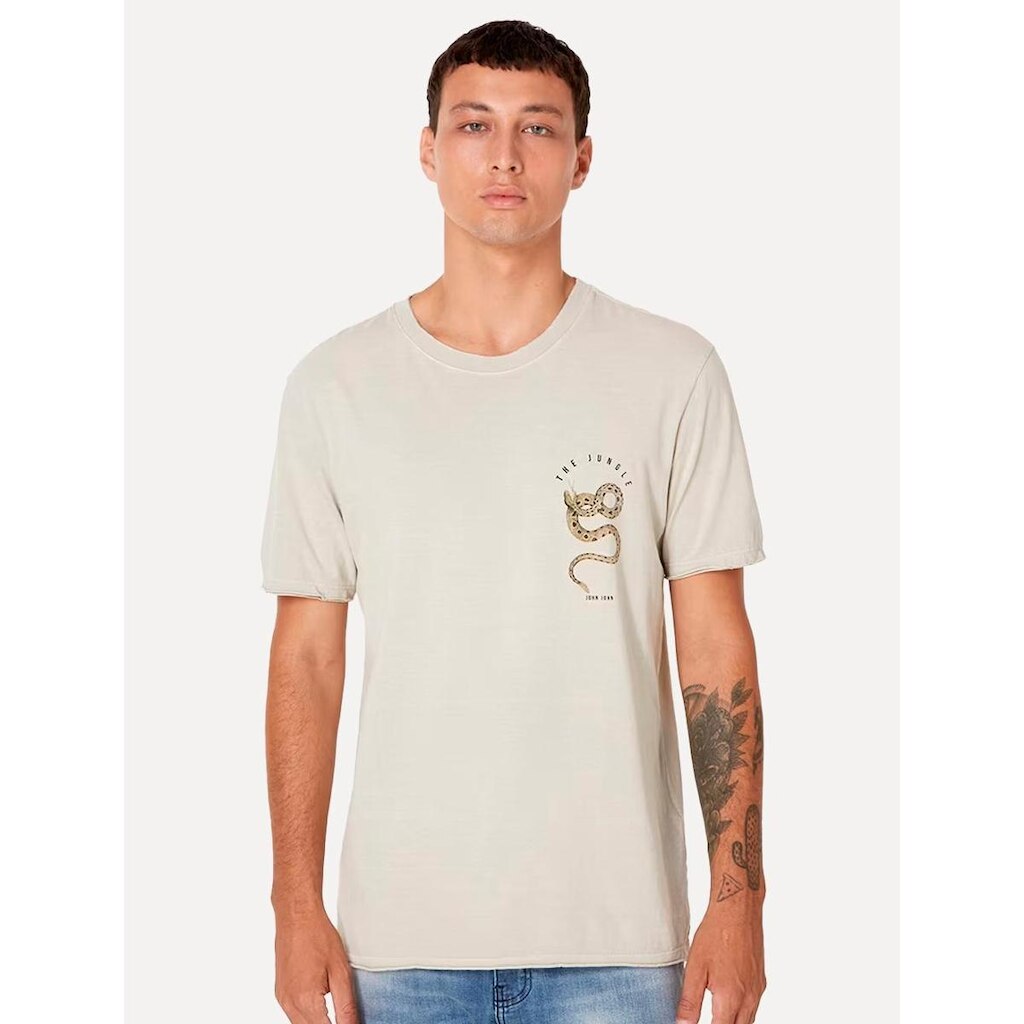 Camiseta John John Masculina Regular Snake Jungle Caqui Escuro