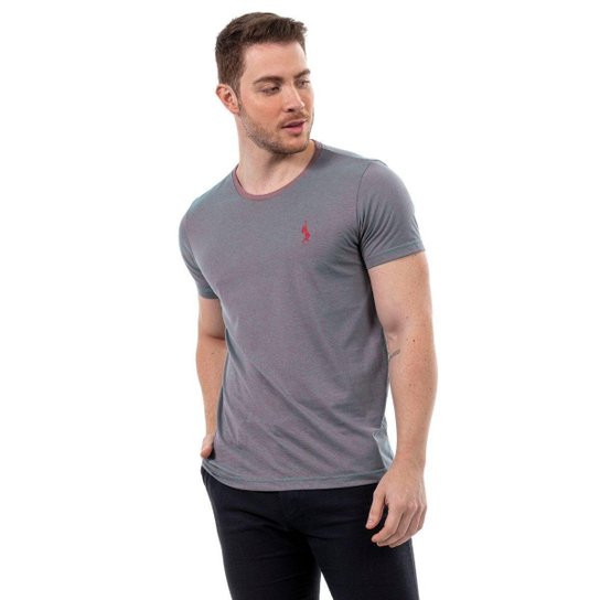 Camiseta John Pull Masculina Lisa Casual Moderno - Vermelho+Azul Menor preço em Camiseta John Pull Masculina Lisa Casual Moderno - Vermelho+Azul