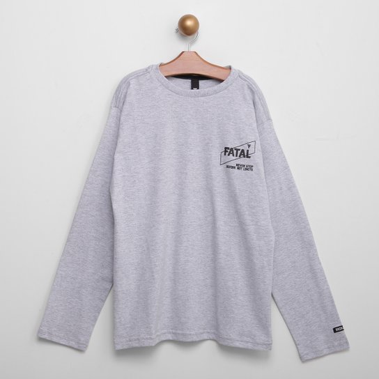 Camiseta Juvenil Fatal Manga Longa Estampada Especial Masculina - Gelo Menor preço em Camiseta Juvenil Fatal Manga Longa Estampada Especial Masculina - Gelo