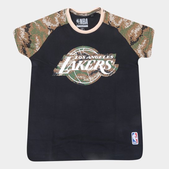Camiseta Juvenil Los Angeles Lakers NBA Camo Masculina - Preto Menor preço em Camiseta Juvenil Los Angeles Lakers NBA Camo Masculina - Preto