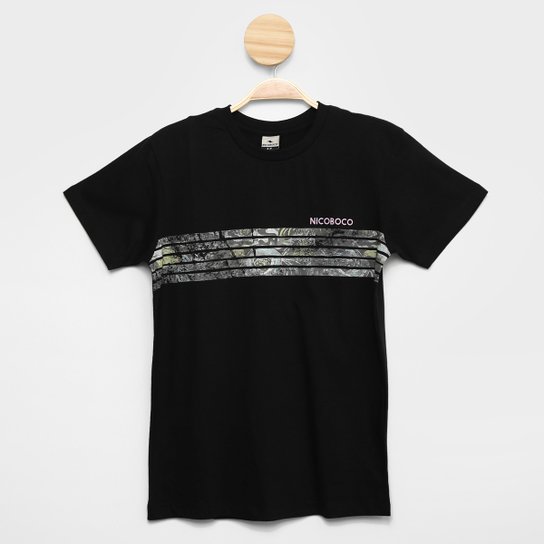 Camiseta Juvenil Nicoboco Básica Karbabad Masculina - Preto Menor preço em Camiseta Juvenil Nicoboco Básica Karbabad Masculina - Preto