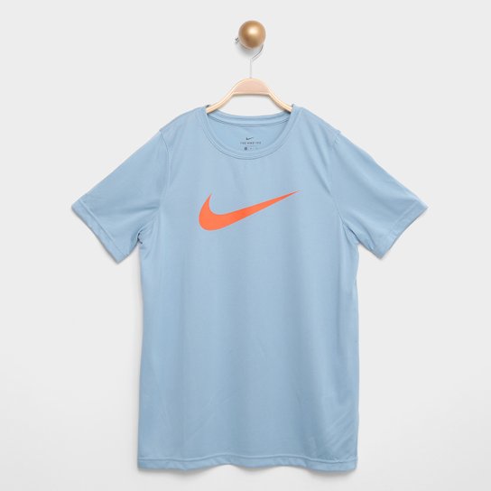 Camiseta Juvenil Nike B Dry Leg Swoosh Masculina - Azul+Laranja Menor preço em Camiseta Juvenil Nike B Dry Leg Swoosh Masculina - Azul+Laranja