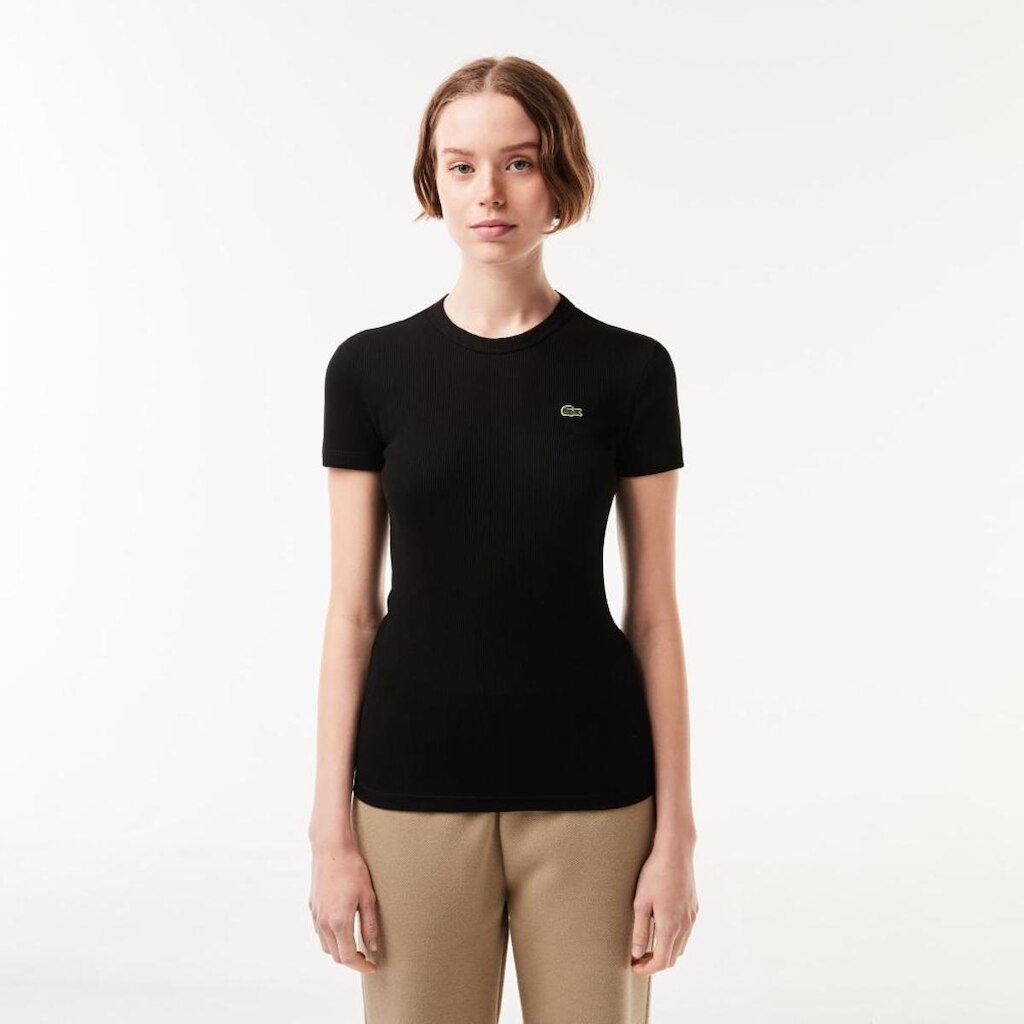Camiseta Lacoste Algodão Canelada com Caimento Ajustado Feminina