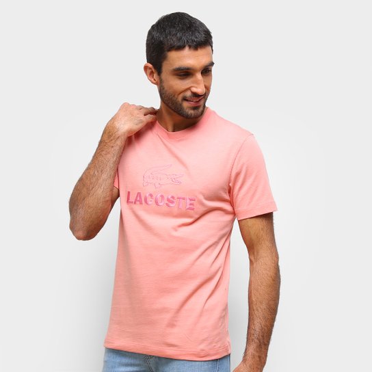Camiseta Lacoste Bordada Masculina - Salmão Menor preço em Camiseta Lacoste Bordada Masculina - Salmão