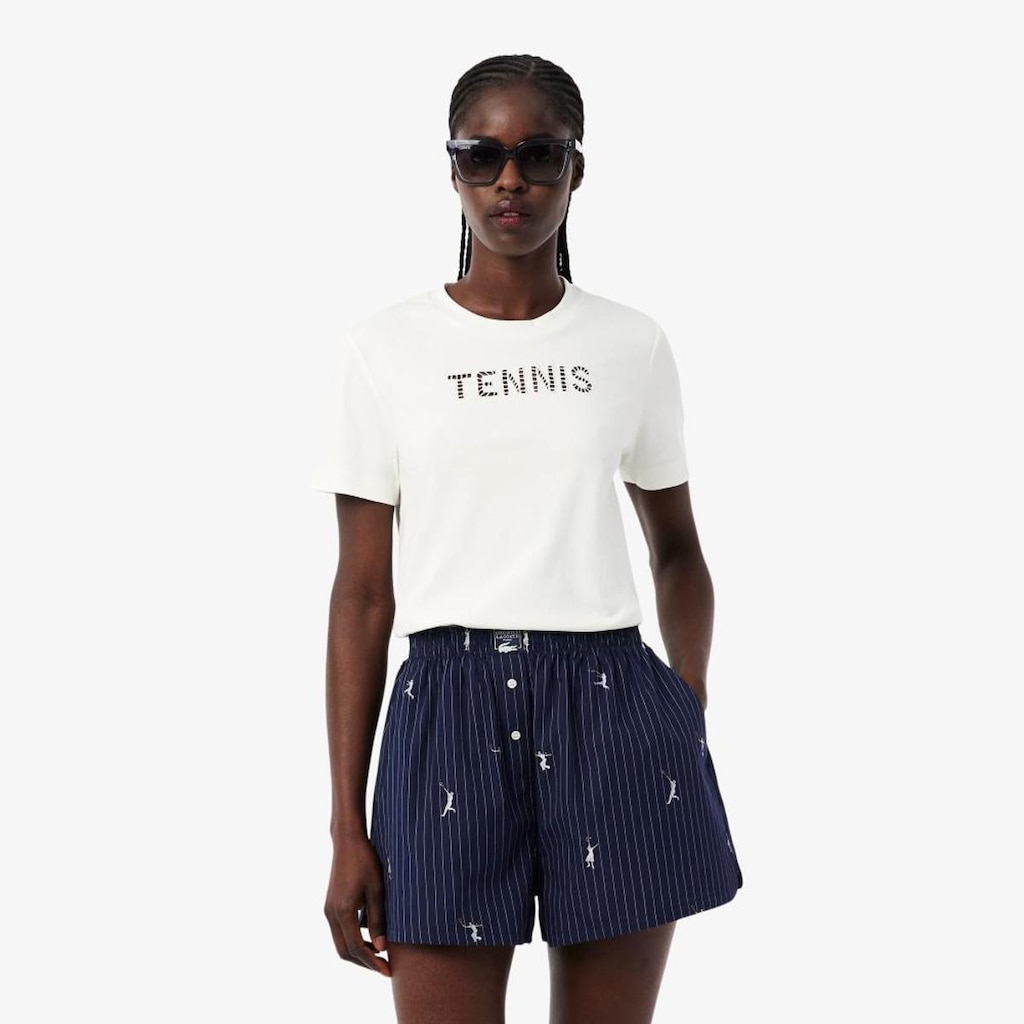 Camiseta Lacoste Com Bordado De Tênis Feminina