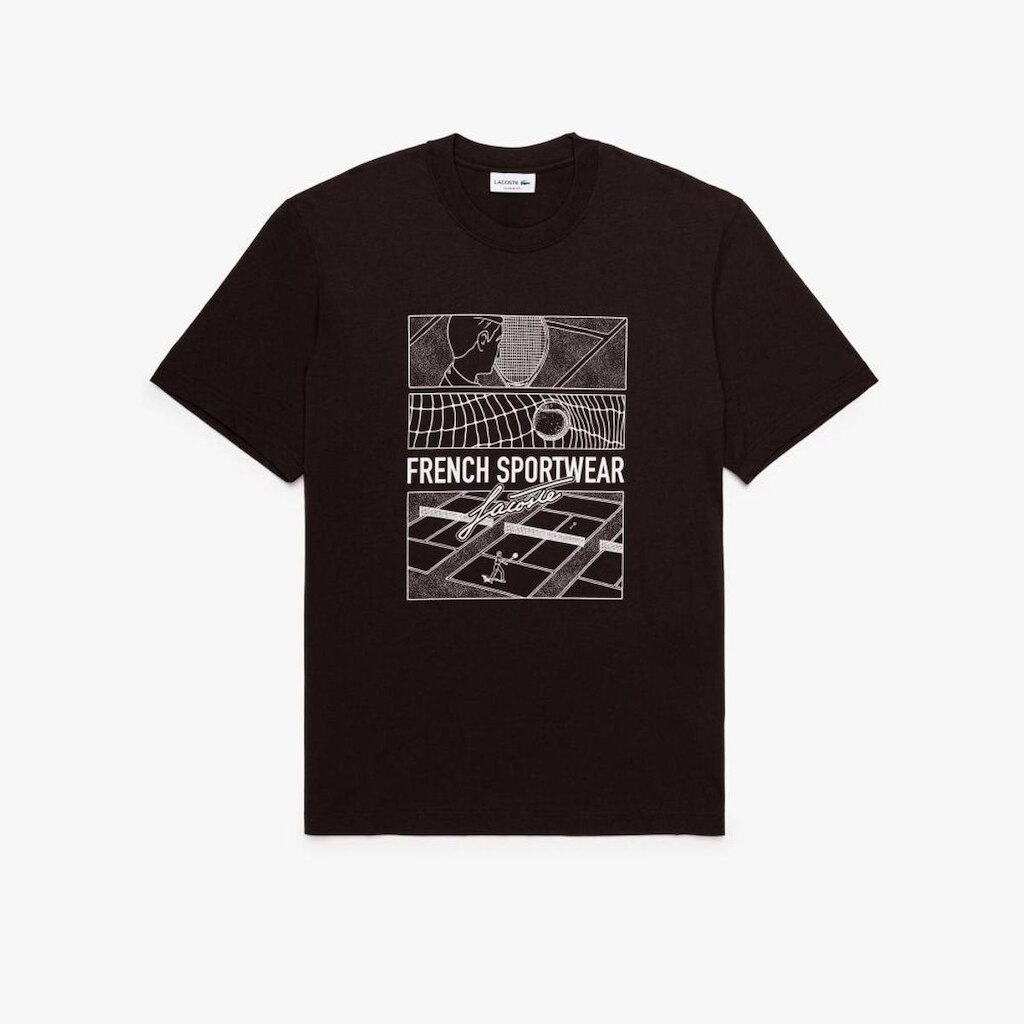 Camiseta Lacoste de Algodão com Estampa de Quadra de Tênis