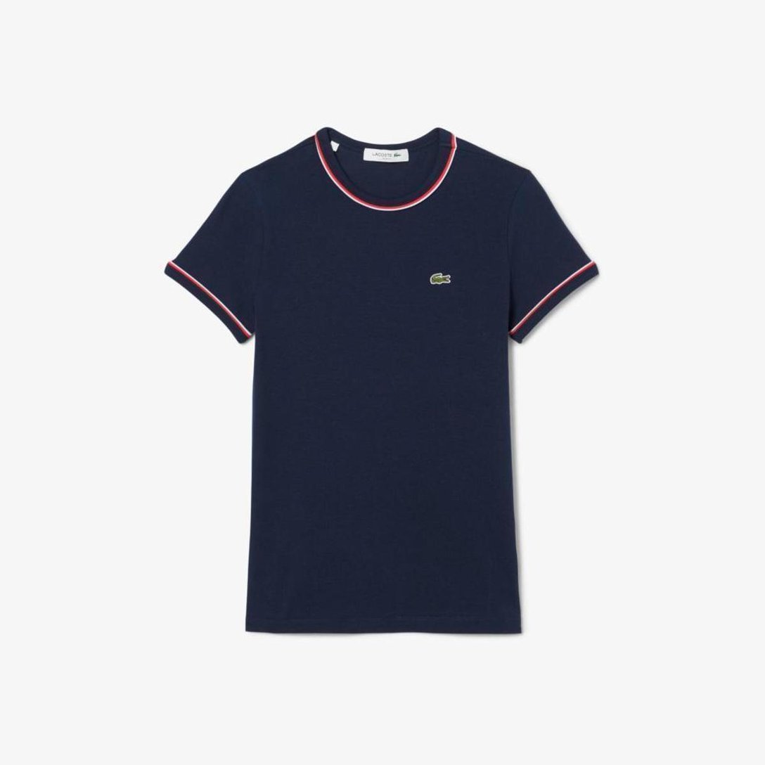 Camiseta Lacoste de Malha com Detalhe Contrastante Feminina - Azul Navy