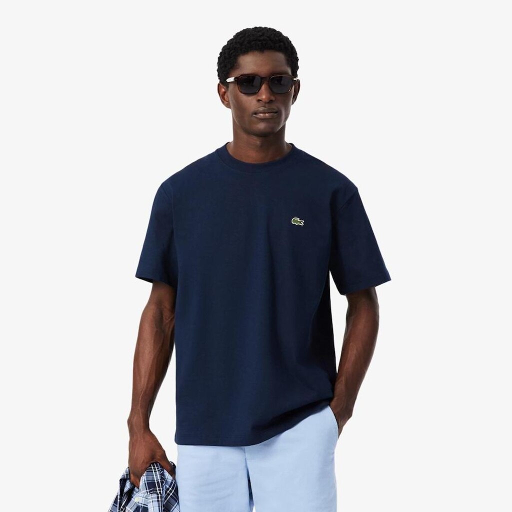 Camiseta Lacoste De Malha De Algodão Pesado Masculina