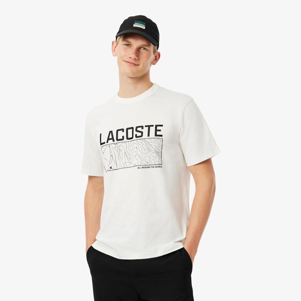 Camiseta Lacoste de Malha Estampada Média Masculina