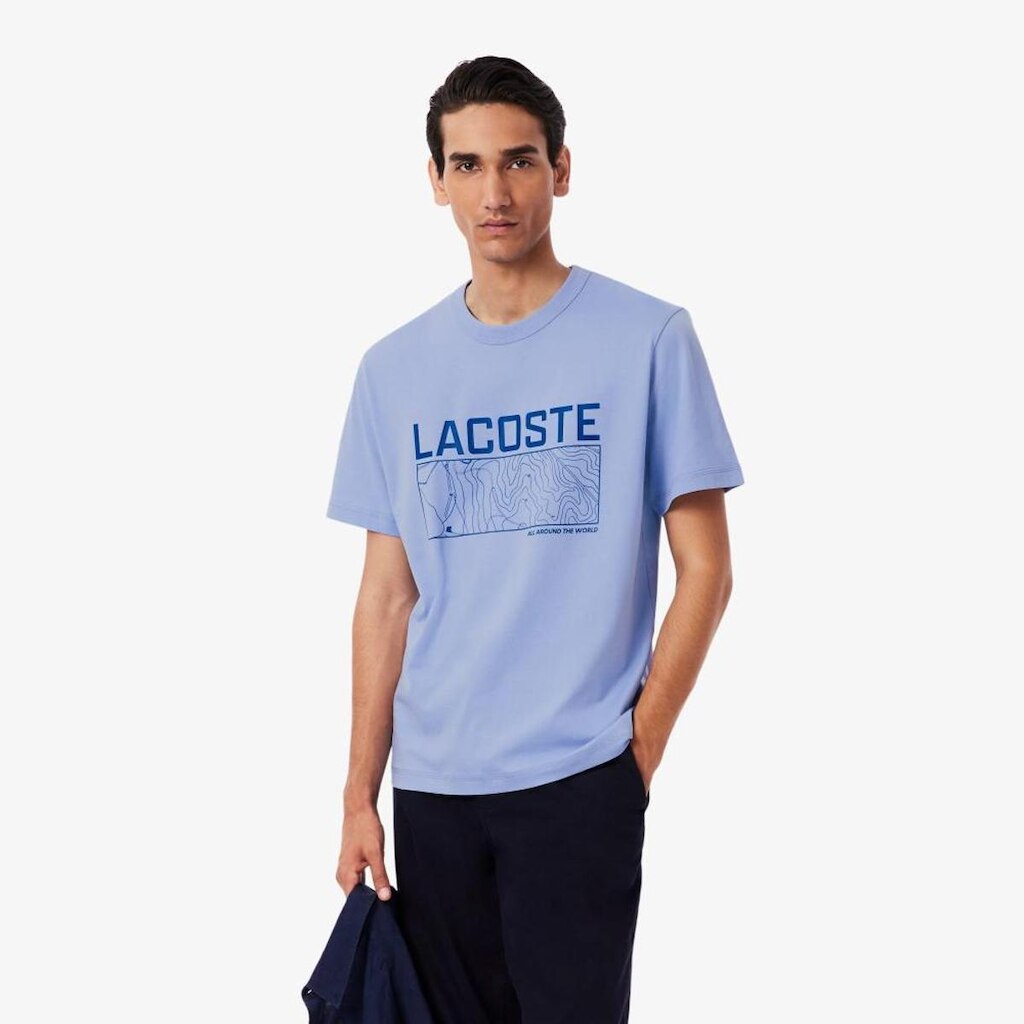 Camiseta Lacoste de Malha Estampada Média Masculina