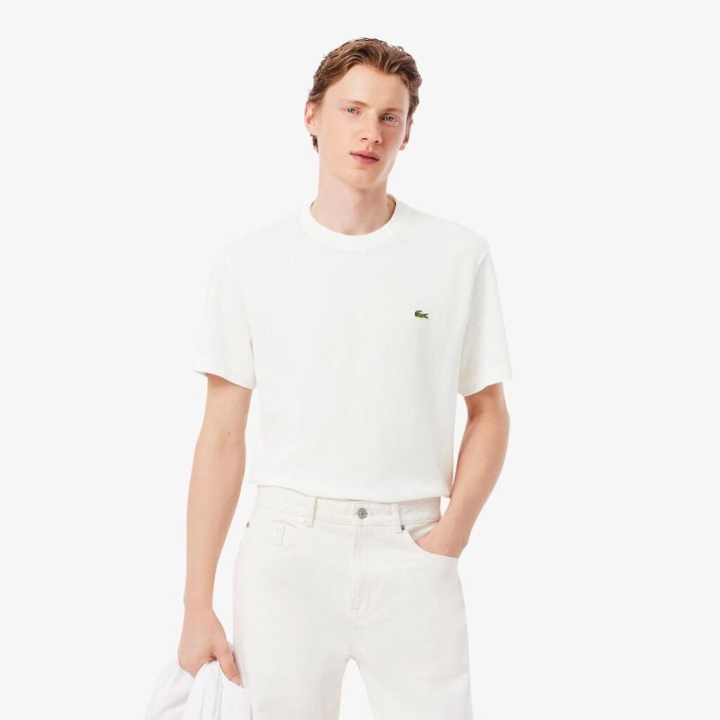 Camiseta Lacoste De Piqué Pesado Em Algodão E Linho Masculina