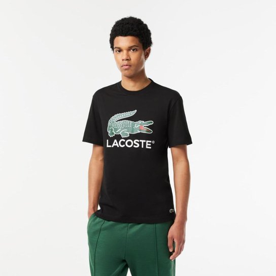 Camiseta Lacoste em jérsei de algodão com estampa de logo Masculina - Preto Menor preço em Camiseta Lacoste em jérsei de algodão com estampa de logo Masculina - Preto