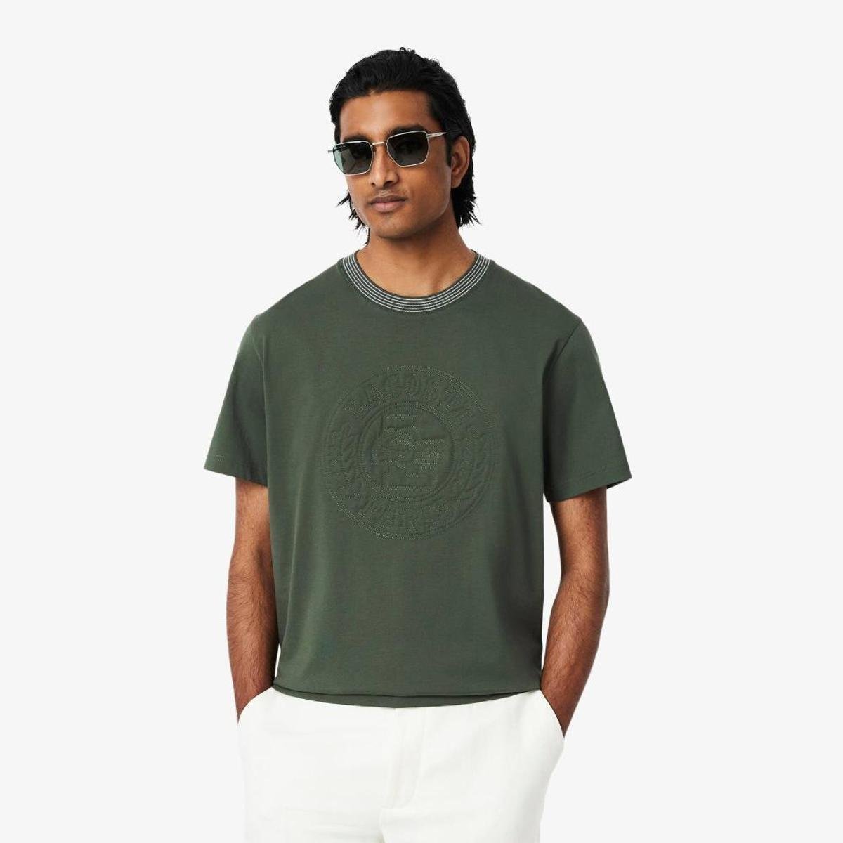 Camiseta Lacoste em Malha de Algodão Bordada Masculina Menor preço em Camiseta Lacoste em Malha de Algodão Bordada Masculina