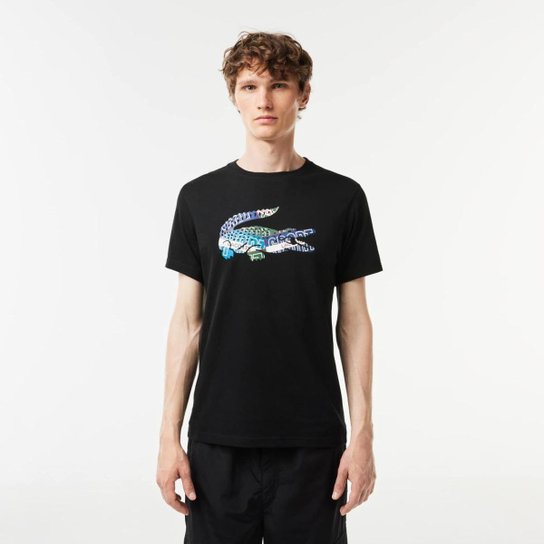 Camiseta Lacoste esportiva em jérsei de algodão Masculina - Preto Menor preço em Camiseta Lacoste esportiva em jérsei de algodão Masculina - Preto