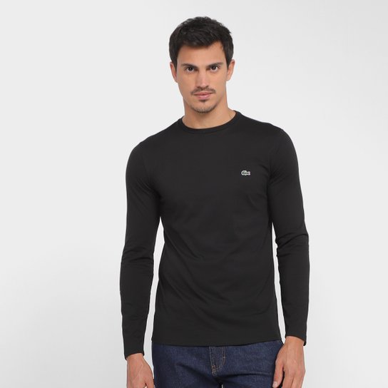 Camiseta Lacoste Lisa Manga Longa Masculina - Preto Menor preço em Camiseta Lacoste Lisa Manga Longa Masculina - Preto