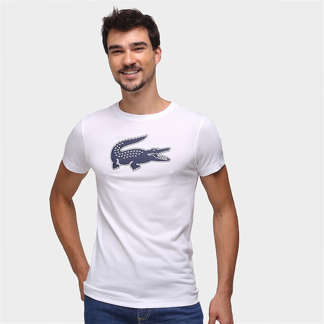 Menor preço em Camiseta Lacoste Logo Masculina - Branco+Marinho