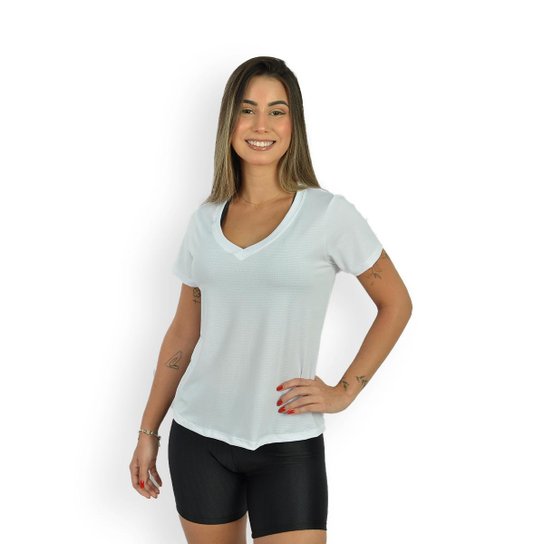 Camiseta Lavicta Fitness Dry Fit Gola V - Branco Menor preço em Camiseta Lavicta Fitness Dry Fit Gola V - Branco