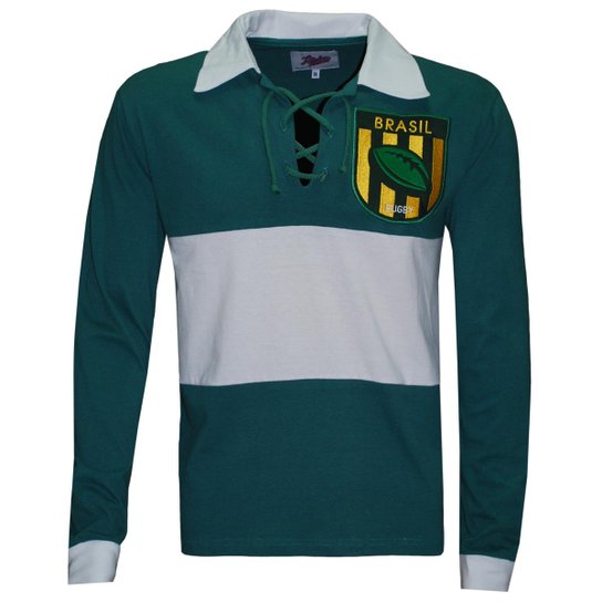 Camiseta Liga Retrô Brasil Rugby Longa - Verde Menor preço em Camiseta Liga Retrô Brasil Rugby Longa - Verde