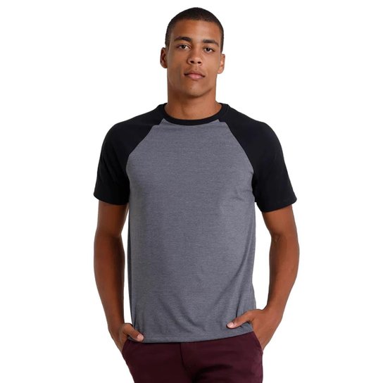 Camiseta Lisa Raglan Di Nuevo Masculina - Preto Menor preço em Camiseta Lisa Raglan Di Nuevo Masculina - Preto
