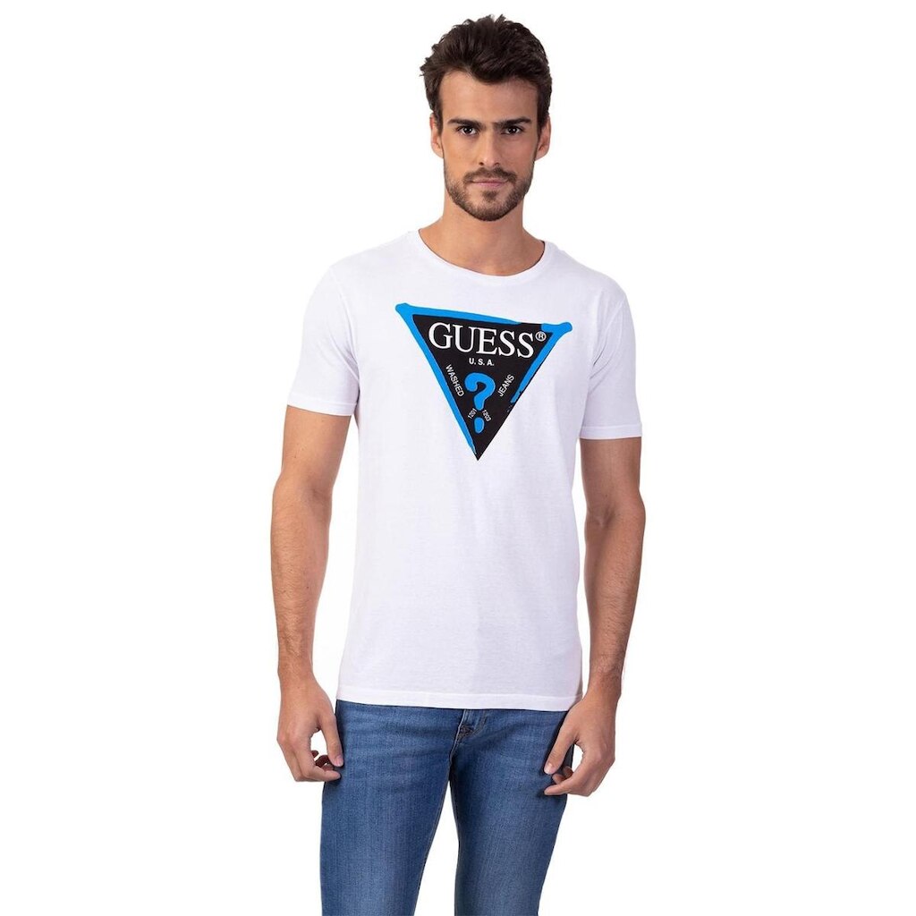Camiseta Logo Borda Neon Guess Branco