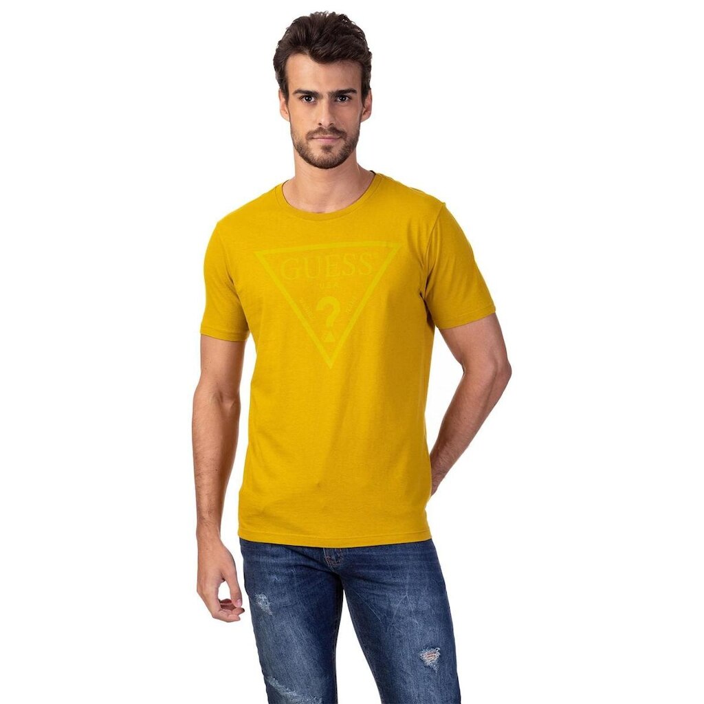 Camiseta Logo Em Gel Guess Amarelo